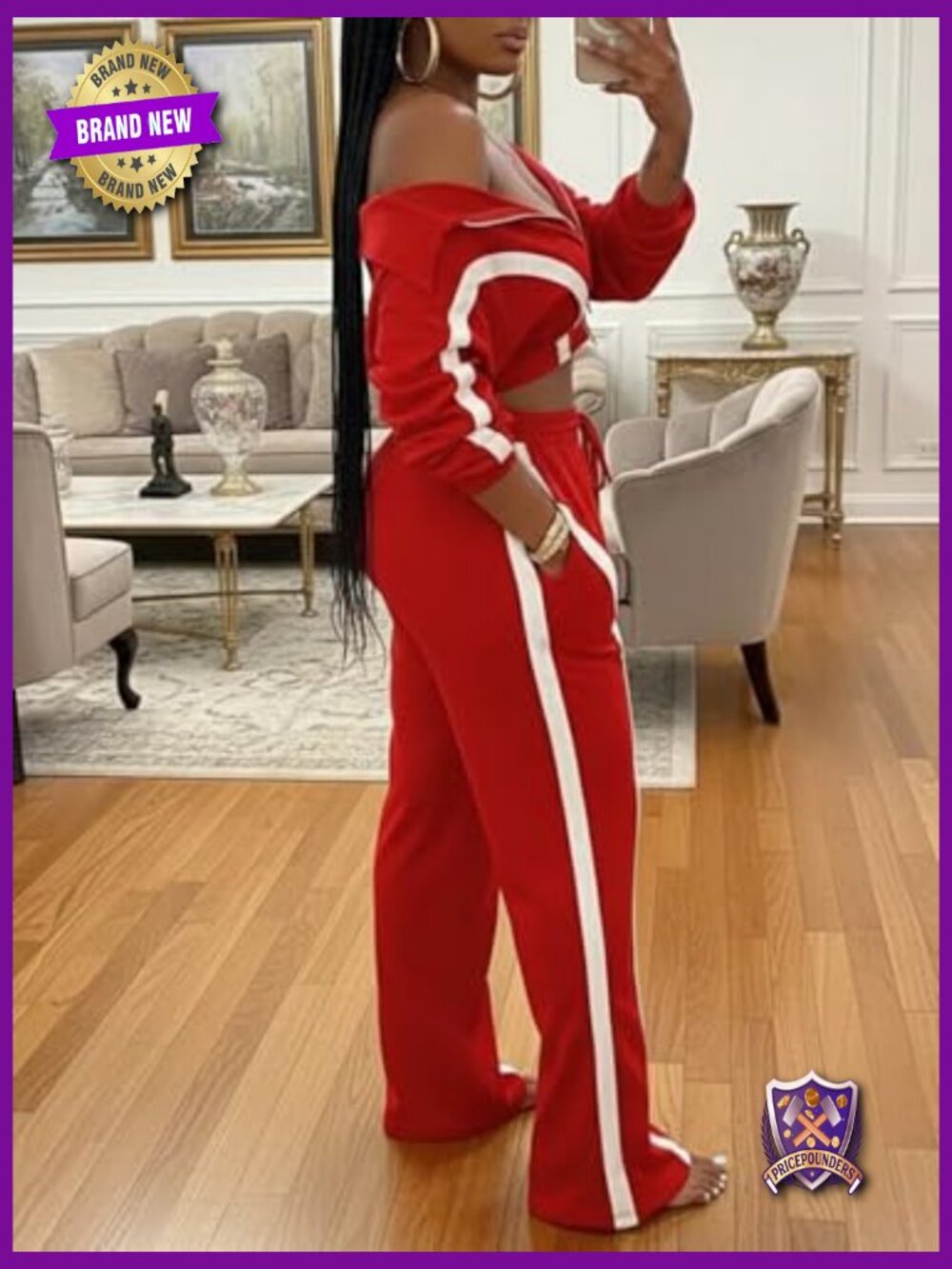 Long Sleeve Zip Up Jacket and Wide Leg Pants Set Tracksuit - Picture 4 of 7